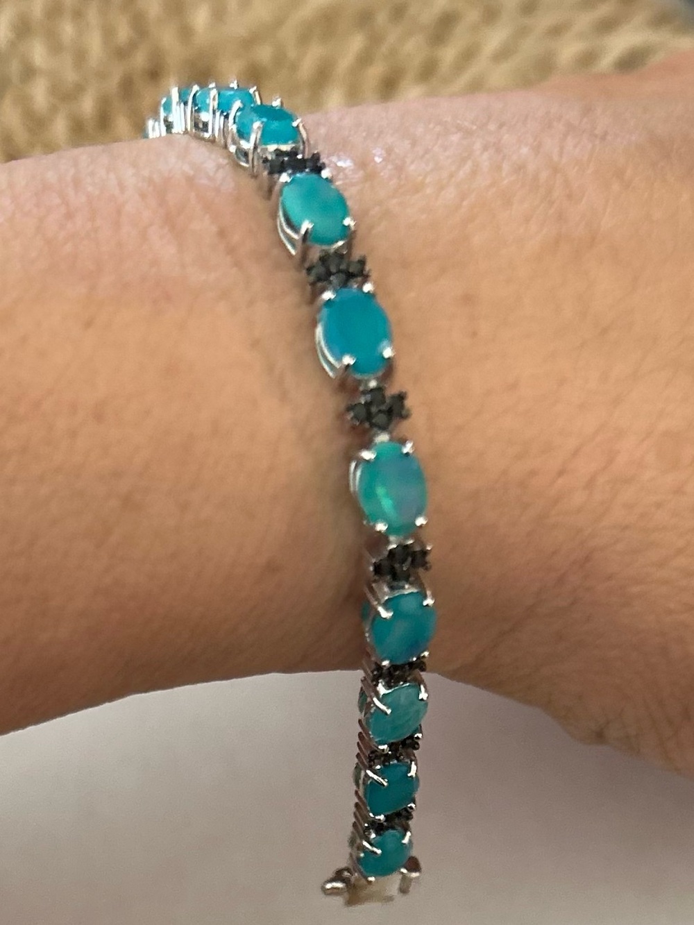 NWT JTV Ethiopian Blue Opal with Black Spinel SS bracelet
